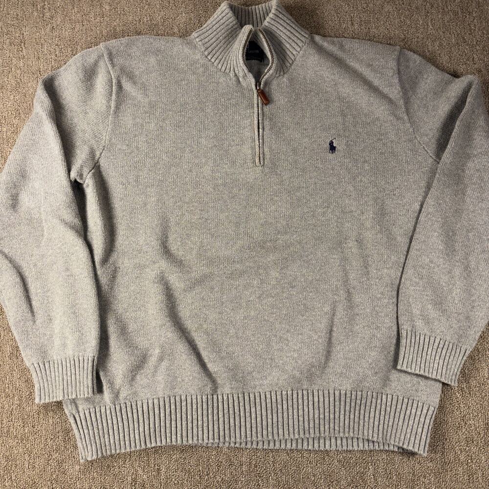 Vintage Polo Ralph Lauren Men’s 1/4 Zip Pullover Sweater Gray Knit Original XL